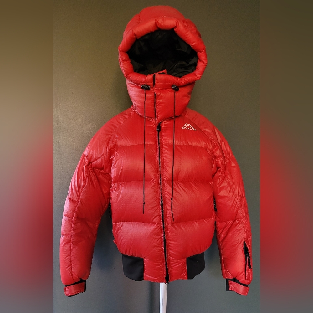 Kappa Men's Bright Red Hooded Puffer Jacket with Black Trim